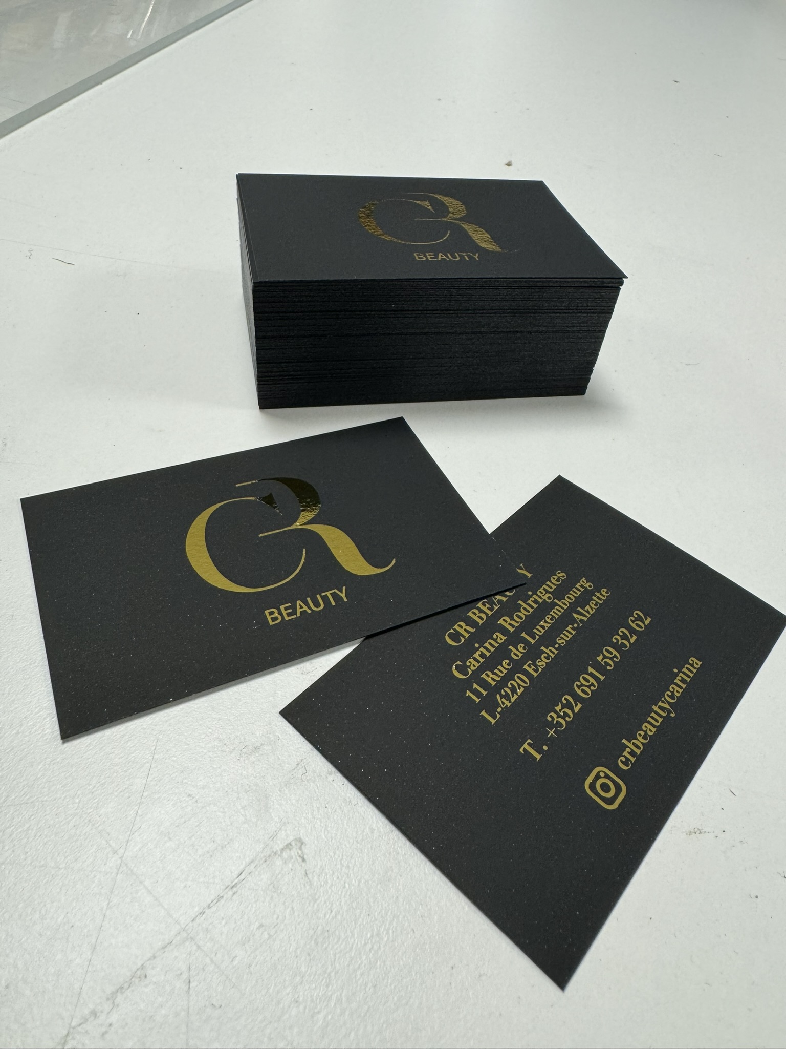 Cartes de visite avec marquage doré, réalisation RECTO